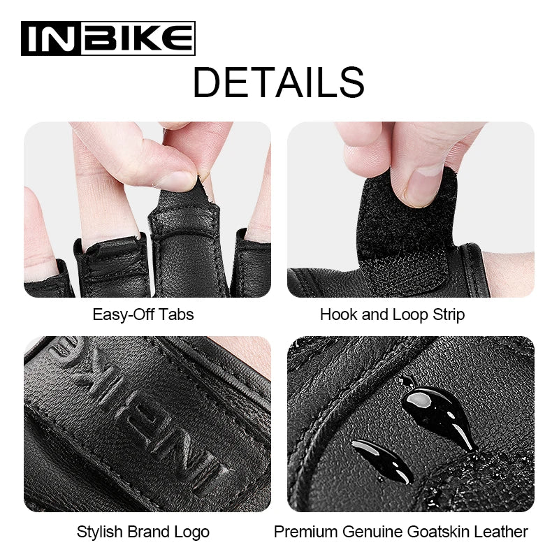 INBIKE Fingerless Motorcycle Gloves Men Summer Breathable Goatskin Leather Gloves for Cycling Motorbike Motorcyclist Accessories