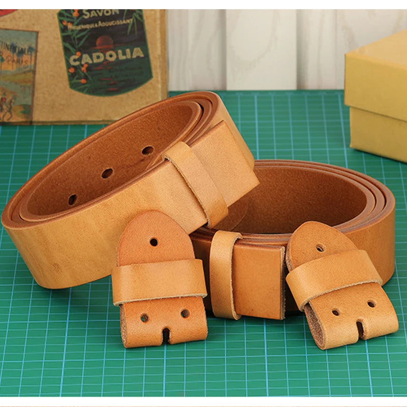 3.8Natural color cowhide Belt Without Buckle Men Plant Tanned Top Genuine Leather DIY  Belts For Man Casual Jeans Luxury