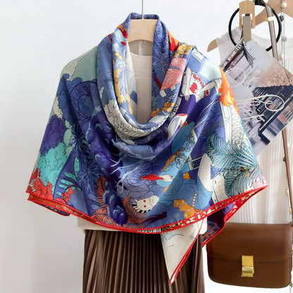 New Double Sided Print Scarf Cashmere Women Brand Designers Scarves Wool Silk Shawls Pashmina Brand Hand Rolled Edges Stole 140