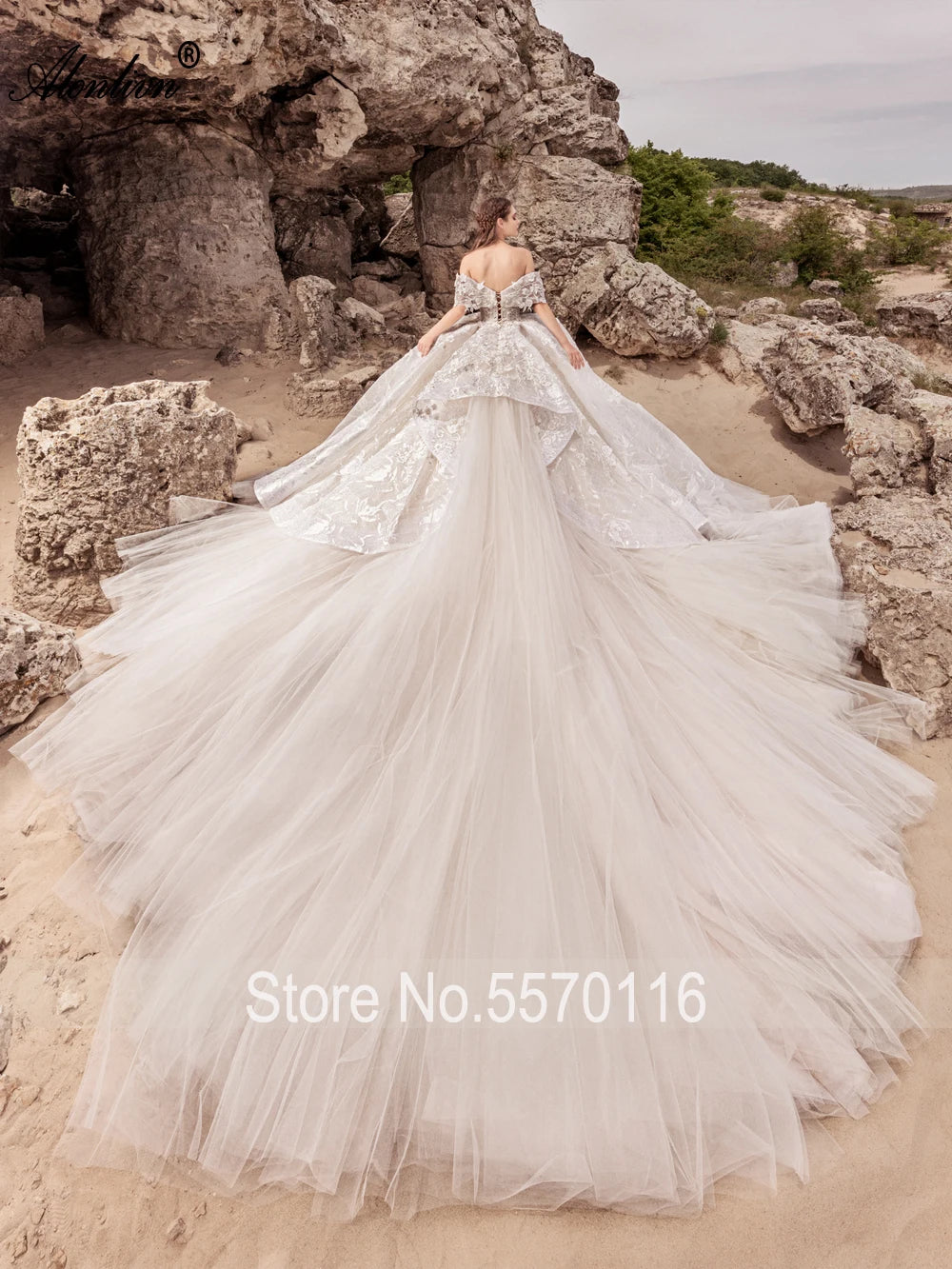 Alonlivn Charming Tulle Lace Off Shoulder Puffy Ball Gown Wedding Dresses Novias Beading Pearls  Appliques Lace Bride Gowns