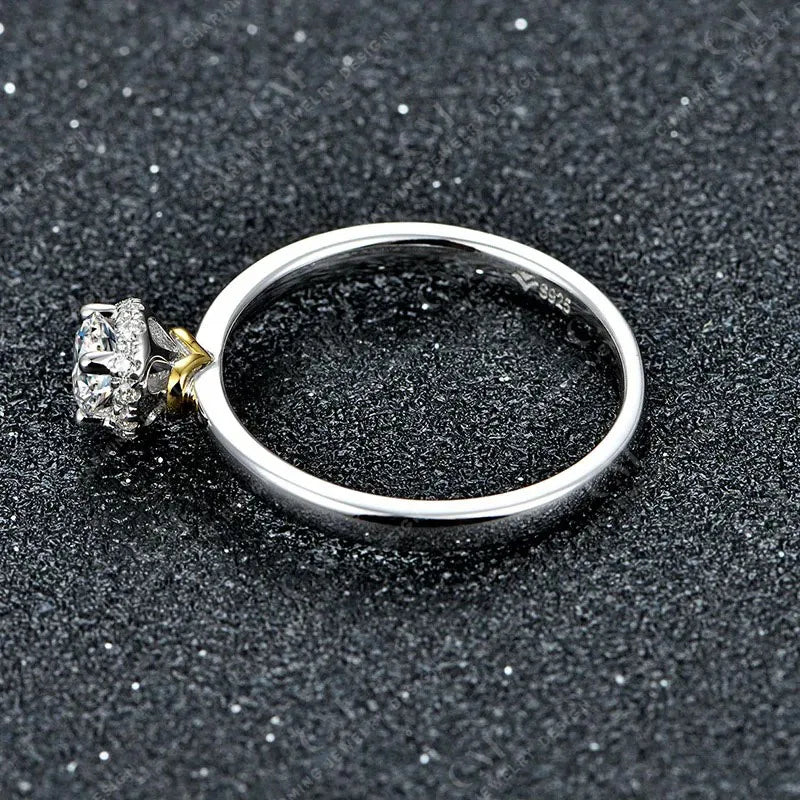 Bague Charmante D VVS1 Moissanite pour femme en argent sterling 925 plaqué or K avec diamant de laboratoire pour bijoux d'anniversaire de fiançailles