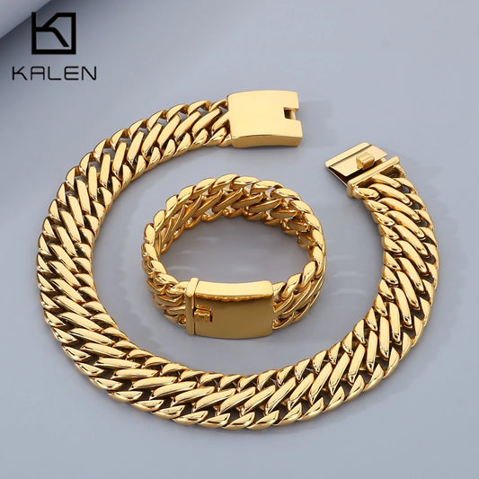 Personalized Stainless Steel Link Chain Bracelet Large Necklace For Women Men High Quality Golden Choker Charm Collar Jewelry