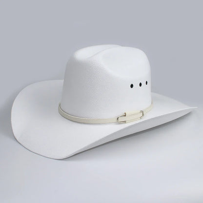 Sombrero de vaquero y vaquera estilo retro de Yellowstone Beach, estilo occidental americano, con banda de cuero blanco para hombre y mujer, con ala ancha frontal, 57-61 cm