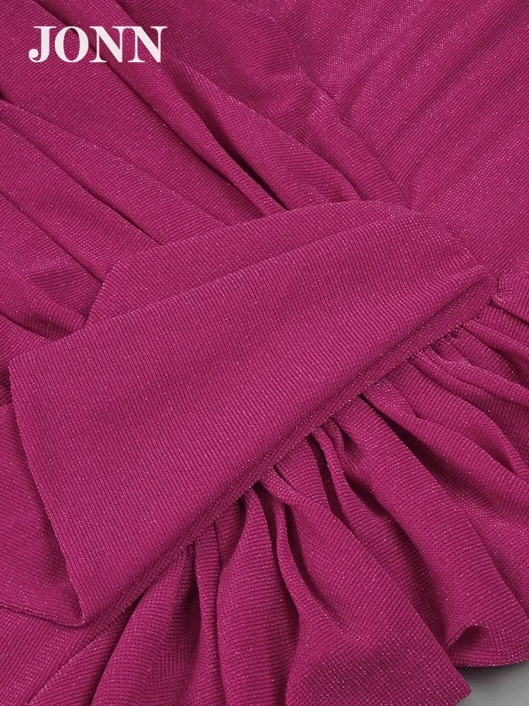 Vestidos de cóctel JONN para mujer, vestidos formales ajustados con abertura y manga larga de cristal de lujo para ocasiones especiales en color magenta 2024