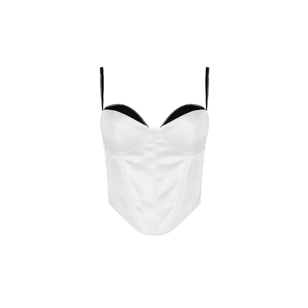 Oligai Summer Cropped Corset Top Sexy Spaghetti Strap Bustier Top Short Casual Tops & Tees for Party Club White Women's Clothing