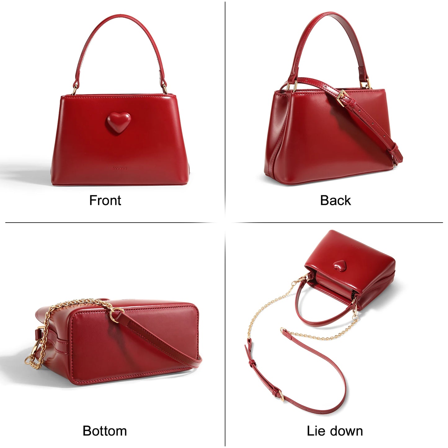 TOUTOU Women Handbag Cowhide Small Handheld Wedding Bag for Female Brides Daily Commuting Love One Shoulder Crossbody Red Bag