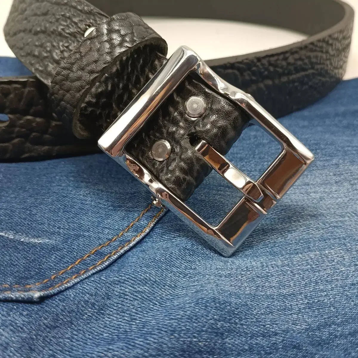 Ceintures épaisses en cuir véritable faites à la main avec boucle en acier inoxydable pour hommes, ceinture de cowboy de luxe, cadeau en cuir pleine fleur