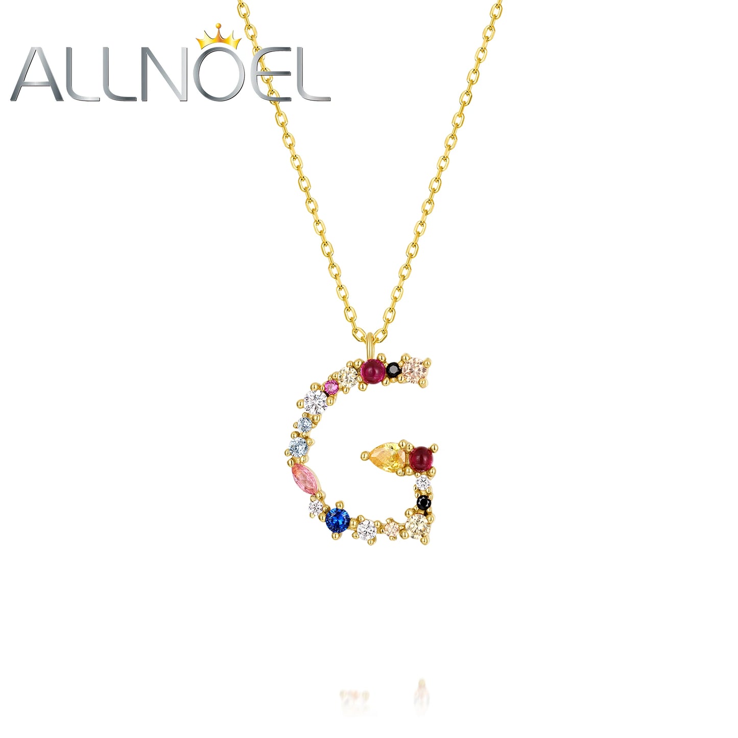 ALLNOEL 26 Collier Pendentif Alphabet Femme Argent Sterling 925 Arc-en-ciel Cristal Coloré Lettre Initiale MKWF Or Bijoux Fins