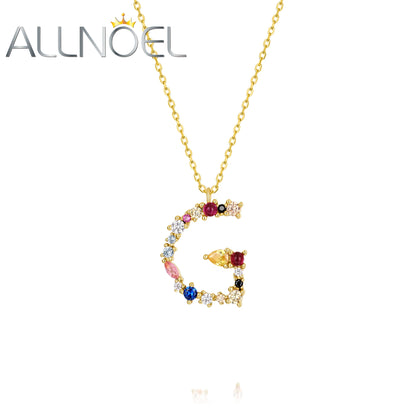 ALLNOEL 26 Collier Pendentif Alphabet Femme Argent Sterling 925 Arc-en-ciel Cristal Coloré Lettre Initiale MKWF Or Bijoux Fins