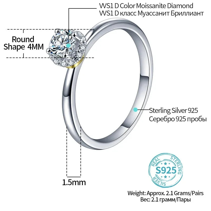 CHARMING D VVS1 Moissanite Ring for Women 925 Sterling Silver K Gold Plated lab Diamond Ring for Engagement Anniversary Jewelry