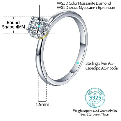 Bague Charmante D VVS1 Moissanite pour femme en argent sterling 925 plaqué or K avec diamant de laboratoire pour bijoux d'anniversaire de fiançailles