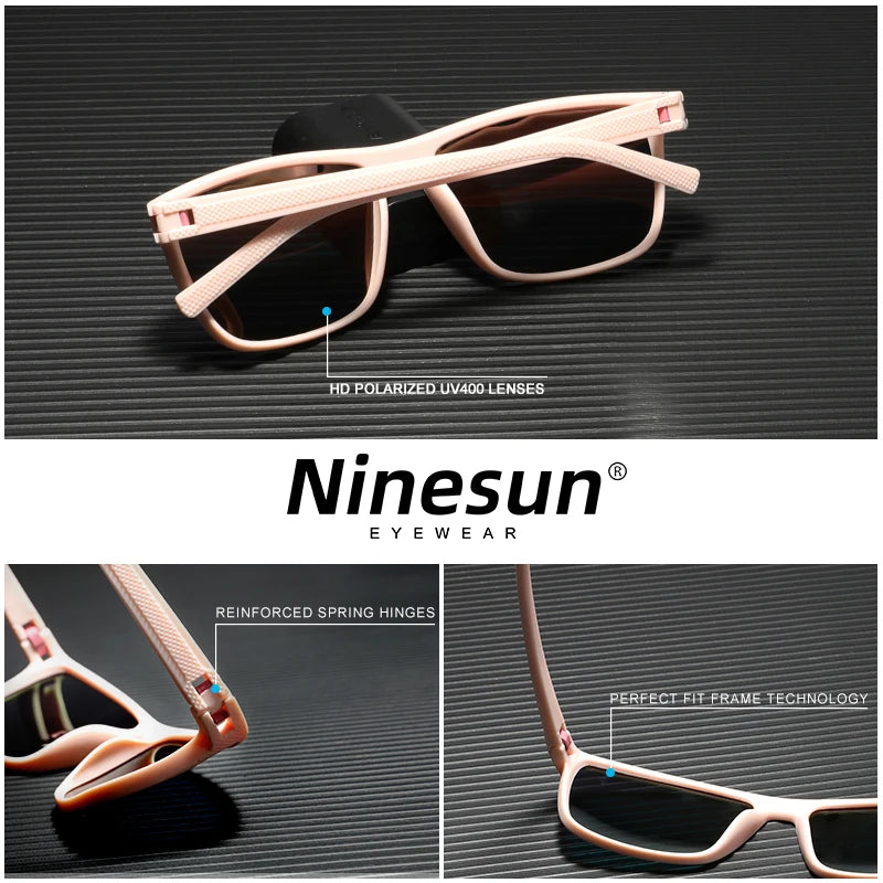 Gafas de sol NINESUN para mujer, lentes de espejo de colores, gafas de protección ocular polarizadas UV400 para hombre, gafas rectangulares TR90 con diseño de arcoíris