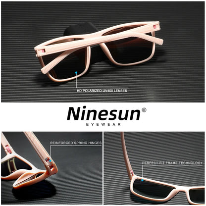 NINESUN Women‘s Sunglasses Colored Mirror Lens Men Polarized UV400 Eye Protection Glassses Rainbow Chroma Rectangle TR90 Eyewear