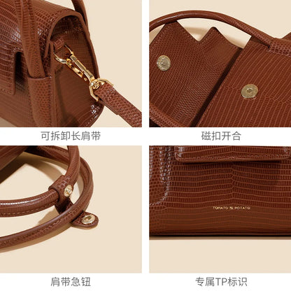 2023 new leather women's bag lizard print single-shoulder handbag niche design small square bag crossbody bag