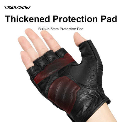 VXW Motorcycle Gloves Half-Finger Goat Leather Hard Knuckle Protection Breathable Racing Cycling Motocross MTB BMX Women Men