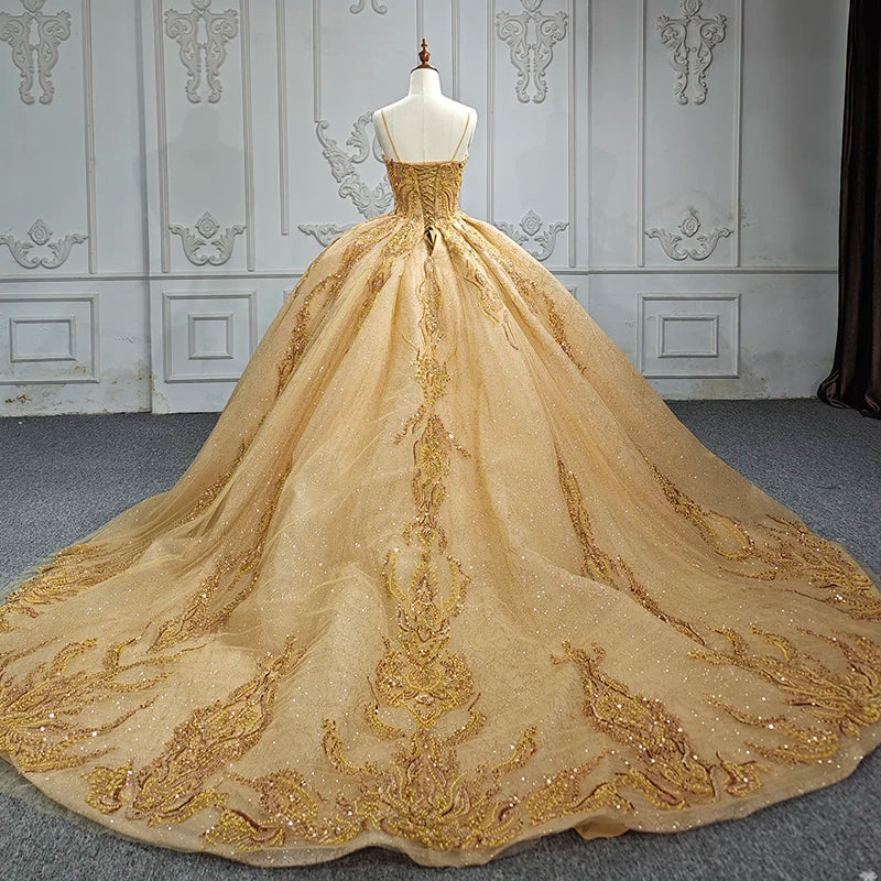 Robe de demoiselle d'honneur longue de soirée formelle en perles dorées, robe de bal en organza, bretelles spaghetti, col carré, plissée, lacets DY6581