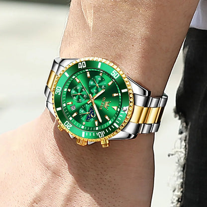 Relojes de marca superior OLEVS para hombre, estilo piloto, tendencia de moda, reloj de pulsera original para hombre, cronógrafo luminoso de fase lunar a prueba de agua