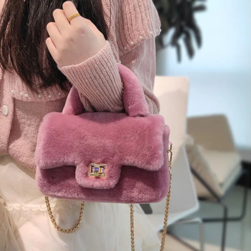 New Wool Bag Real Fur And Fur Integrated Plush Bag Handbag Women's Chain Crossbody Bag Small Fragrant Handbag