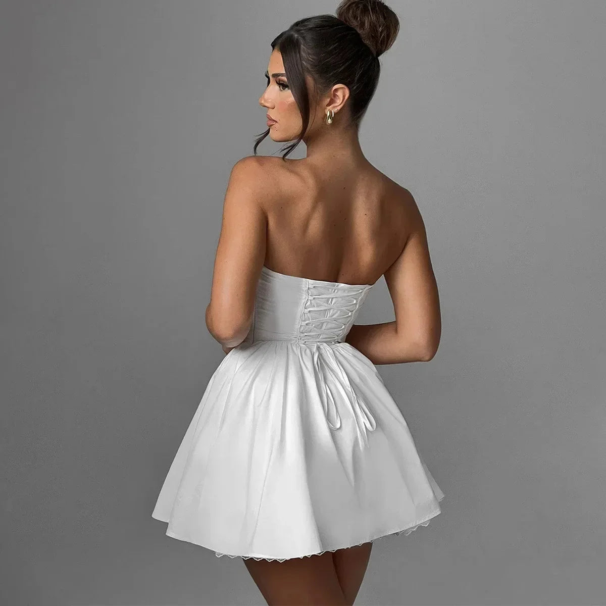 Oligai Femmes Été Tulle Jupe Robe 2024 Nouveautés Dentelle Mini Bustier Robes De Soirée Blanc Court Sexy Une Ligne Robe Vacances