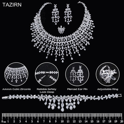 TAZIRN - Juego de joyas de lujo de 5A con circonita cúbica árabe de Dubái para bodas, fiestas, graduaciones, aniversarios, 2 o 4 piezas, accesorios nupciales de circonita cúbica