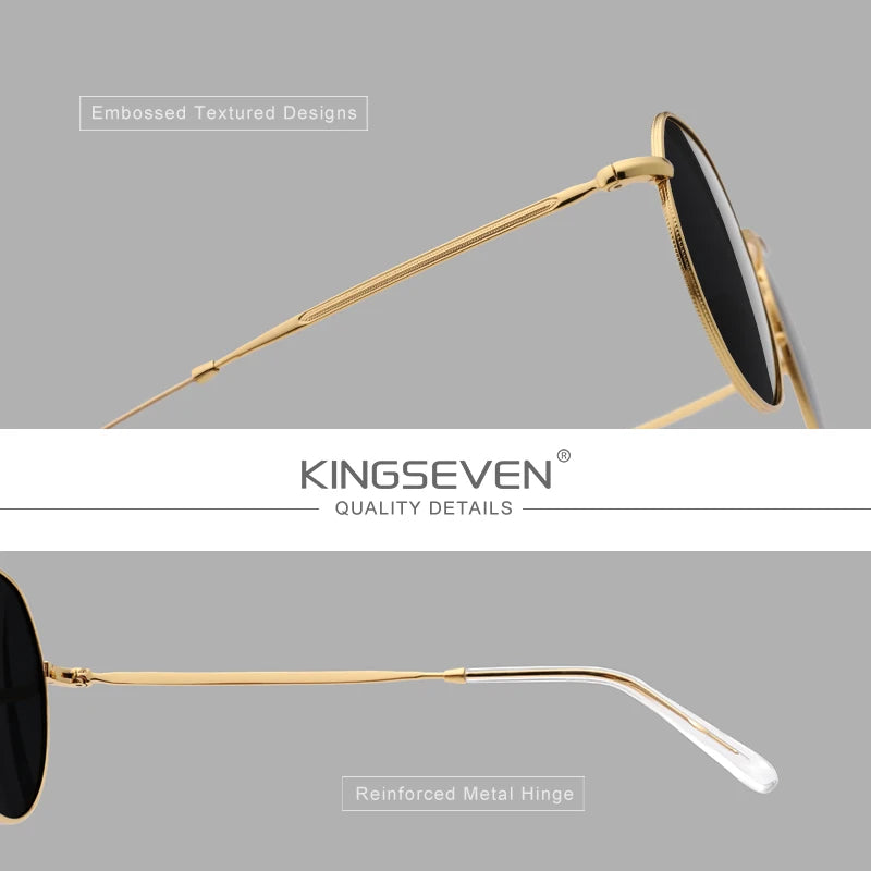 KINGSEVEN UV400 Men‘s Sunglasses Polarized Women Fashion Round Alloy Frame Anti-glare Glassses Classical Eye Protection Eyewear