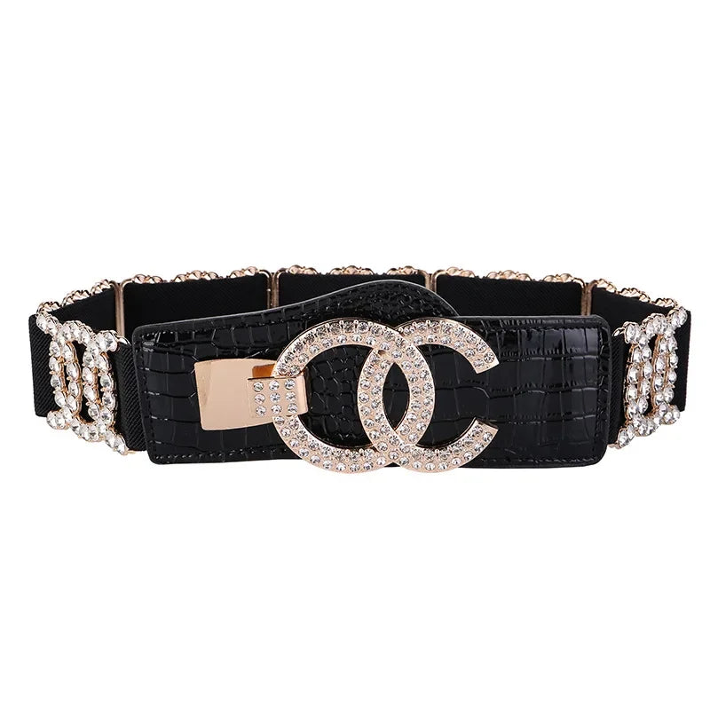 Ceinture de luxe à strass pour femme, ceinture corset élastique à clous en cristal pour Jean Cinto De Strass, décoration de vêtements pour filles