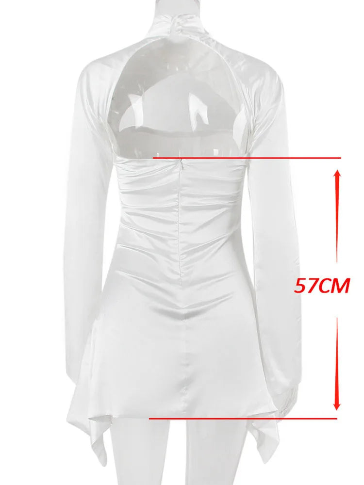 Robe de soirée d'invité de mariage en satin à manches longues, robe de soirée sexy à baleines blanches, mini robe d'anniversaire drapée pour femmes 2022 doublée