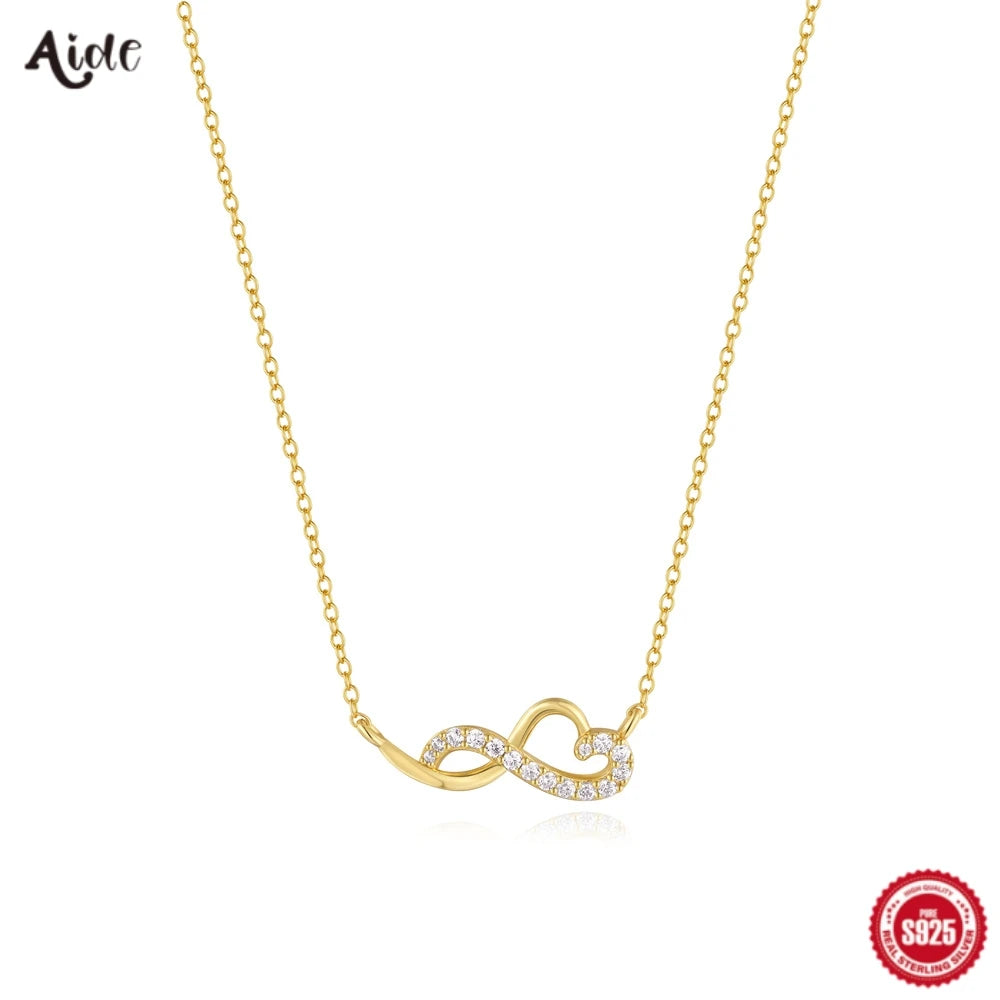 Aide Collier avec pendentif en argent sterling 925 en forme de cœur et infini incrusté de zircons pour femme, chaîne en or K, bijoux, cadeau de Saint-Valentin pour les mères