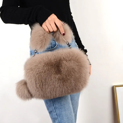 Fashion Plush Ladies Handbags Large Capaicty Sling Bags Messenger Bags Girls Satchels New Genuine Fur Women Shoulder Bag