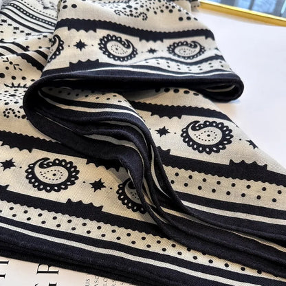 Horse Print Silk Wool Cashmere Scarf Winter Soft Square Shawl Head Neck Wrap Hand Rolled Edges Bandanas Women Pashmina Christmas