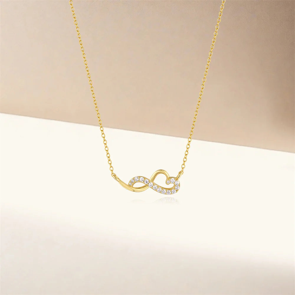 Collar con colgante de circonita con incrustaciones de infinito y corazón de plata esterlina 925 de Aide para mujer, cadena de oro de 18 quilates, joyería para el día de San Valentín para madres