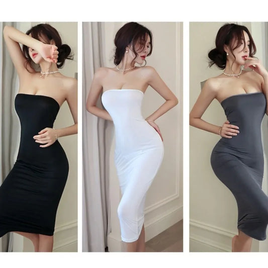 Summer Ice Silk Open Back Dress Strap Hollow Out Uniform Temptation Nightgown Evening Dress For Formal Occasions Holiday Dresses