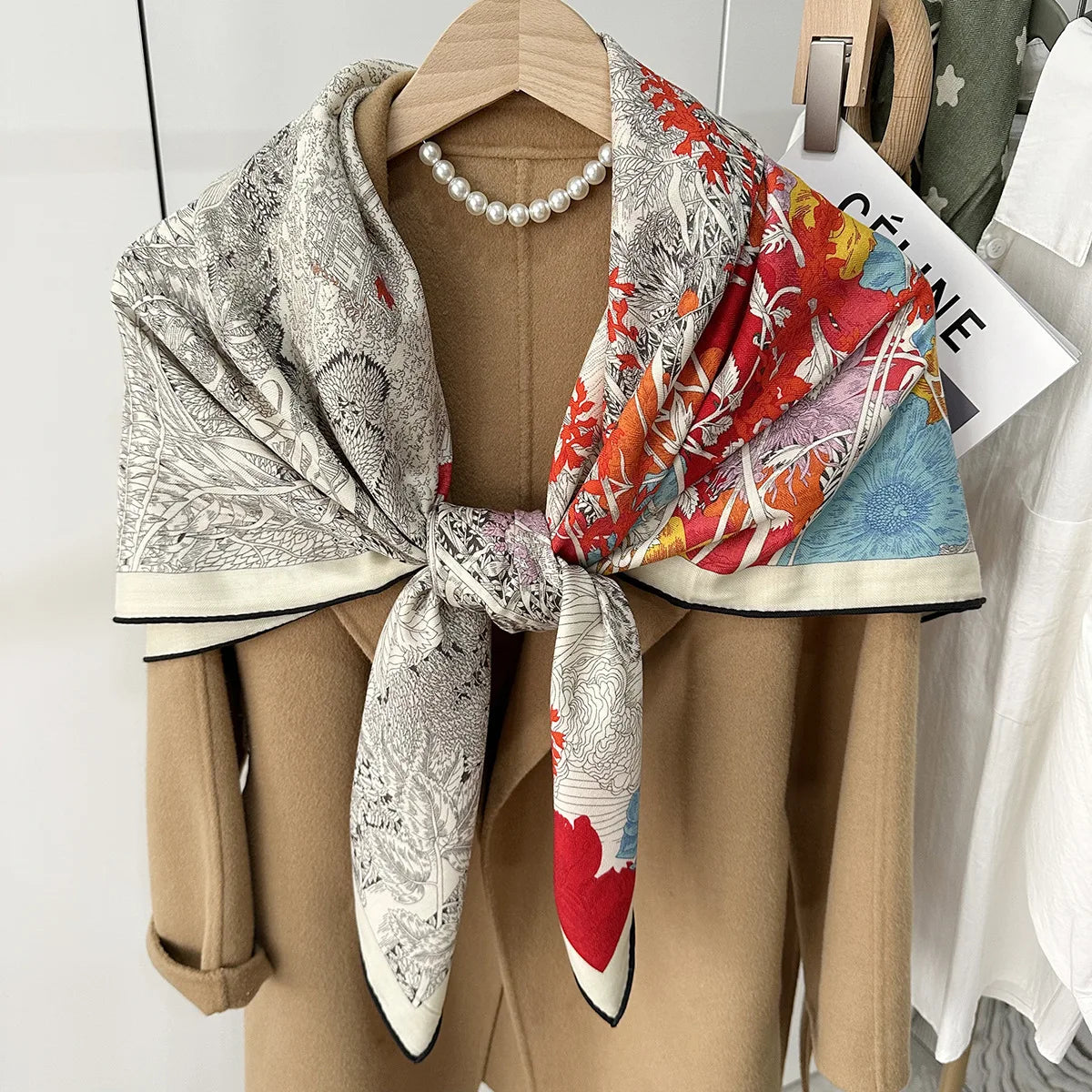 High-end Winter Scarf Women Luxury Brand Silk Cashmere Scarf Naturalize Print Design Square Scarf Pashmina Shawl Wool Kerchief