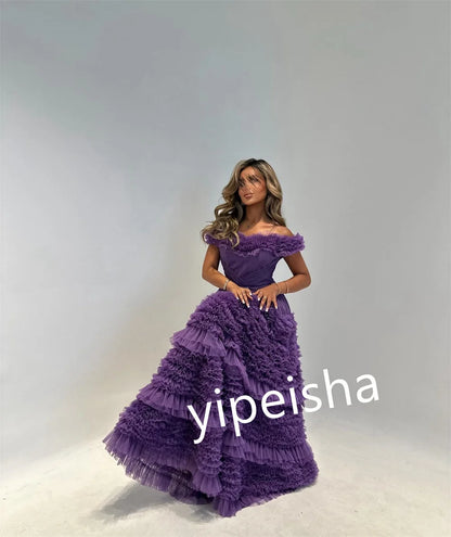 Vestido de fiesta de boda con pliegues de tul, corte en A, escote barco, a medida, para ocasiones especiales, vestidos largos