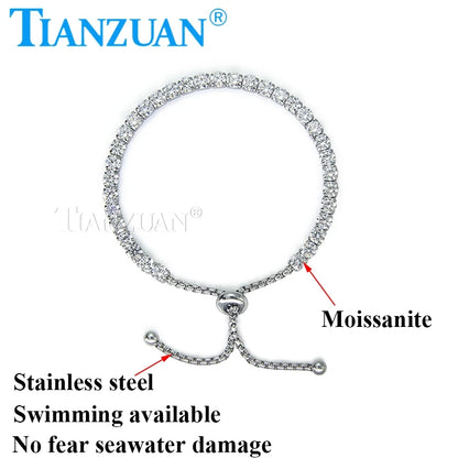 Stainless Steel Adjustable Tennis Bracelet 4mm Round cut Moissanite Hip Hop Trendy Jewelry Wedding Party Bracelet For Women Men