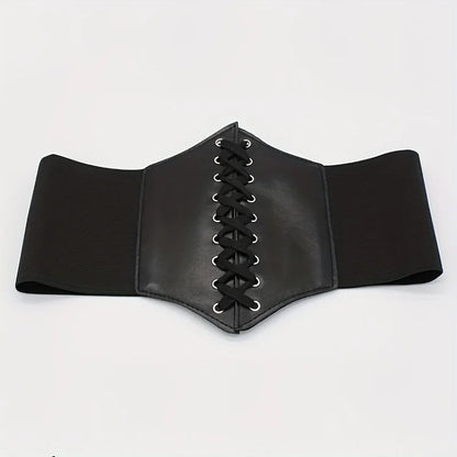 Ceinture large noire en cuir PU pour femme, corset punk, amincissante, taille haute, élastique