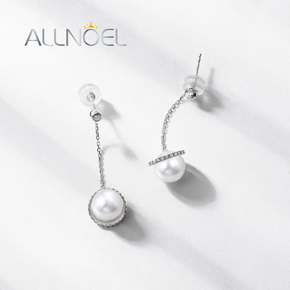 ALLNOEL Solid 14K 18K 750 Gold Dangle Earrings For Women 7.5-8mm Fresh Water Pearls Party Gifts K Gold Jewelry ك الذهب bijoux