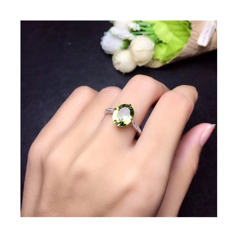 Anillo de peridoto natural de joyería de piedras preciosas de colores en plata 925