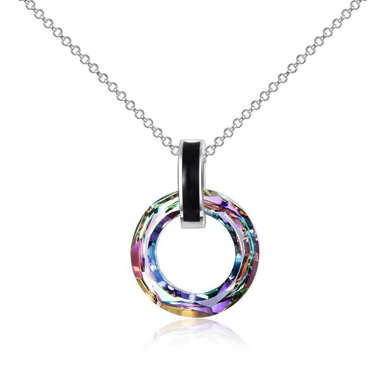 Collier avec pendentif en cristal en forme de cercle en argent 925 pour femmes et filles