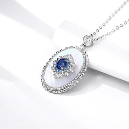 Sterling Silver Inlaid Light Luxury Natural Sapphire Pendant Necklace