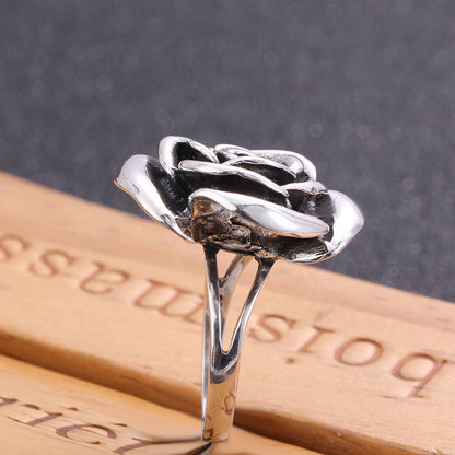 Silver 925 Silver Ring Natural Three-dimensional Carved Ring Vintage Personality Rose Temperament Jewelry