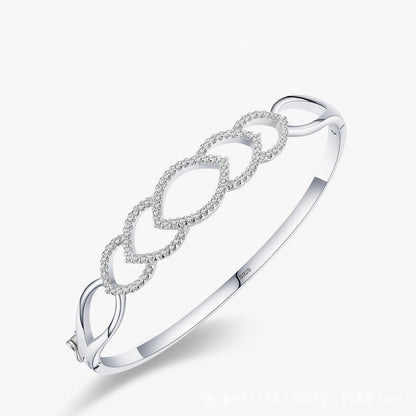 S925 Sterling Silver Women's Chain Hollow Jeweled Bracelet