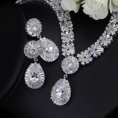 Zircon Necklace Earrings Two Piece Jewelry Set