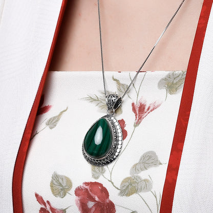 Retro Green Pendant Female S925 Silver Drop-shaped