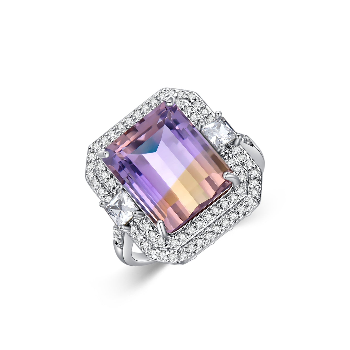 Bague ajustable en argent sterling avec pierre de naissance en améthyste et cristal violet