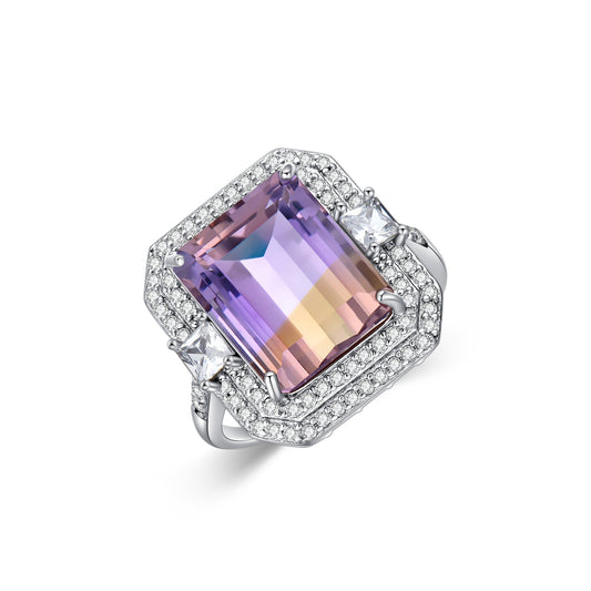 Anillo ajustable de amatista con piedra natal de cristal violeta en plata de ley