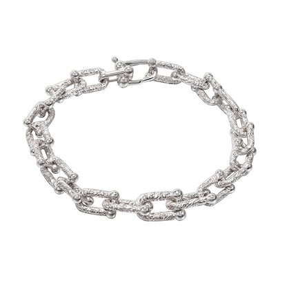 Bracelet texturé en argent sterling S925 en forme de U