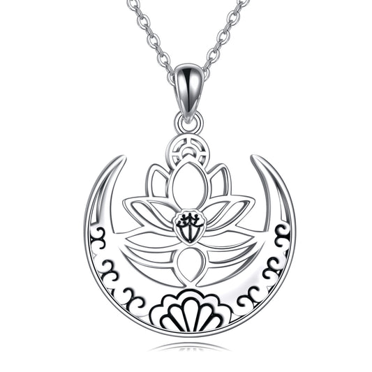 collier de yoga en argent sterling avec symbole fleur de lotus/om, symbole sanskrit, bijoux d'équilibrage