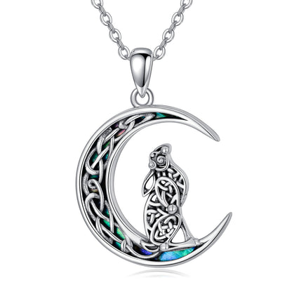 Collier avec pendentif en forme de lapin et de lune en argent sterling avec nœud celtique et coquillage d'ormeau