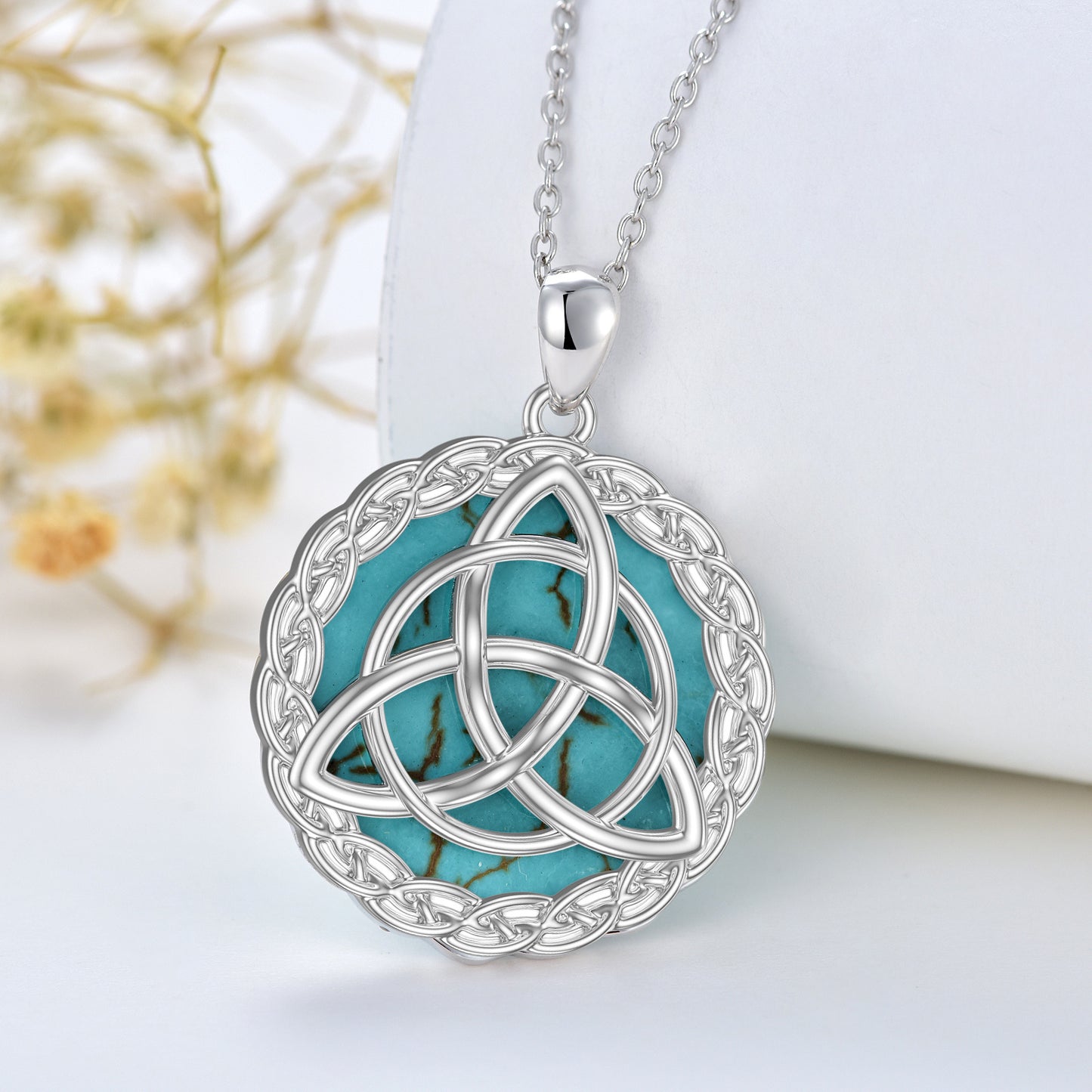 Collier celtique en argent sterling 925 avec pendentif en forme de nœud de la Trinité en turquoise véritable, bijoux irlandais porte-bonheur, cadeaux pour femmes